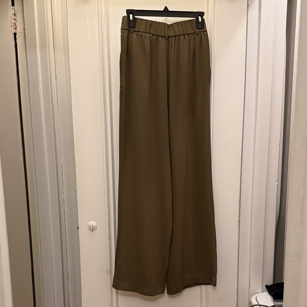 Wide-Leg Olive Green Trousers - Picture 2 of 3